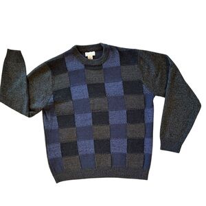 Men's Vintage Checkerboard Sweater Blue Gray Grandpacore Medium Natural Issue